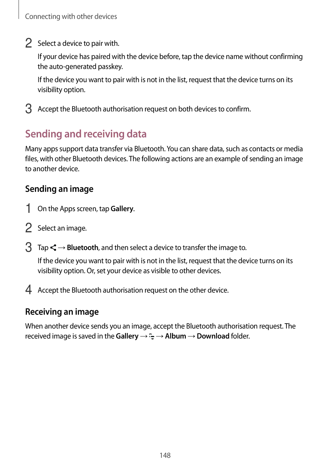 Samsung SM-T705NTSASEE, SM-T705NTSAKSA, SM-T705NTSAXXV Sending and receiving data, Sending an image, Receiving an image 