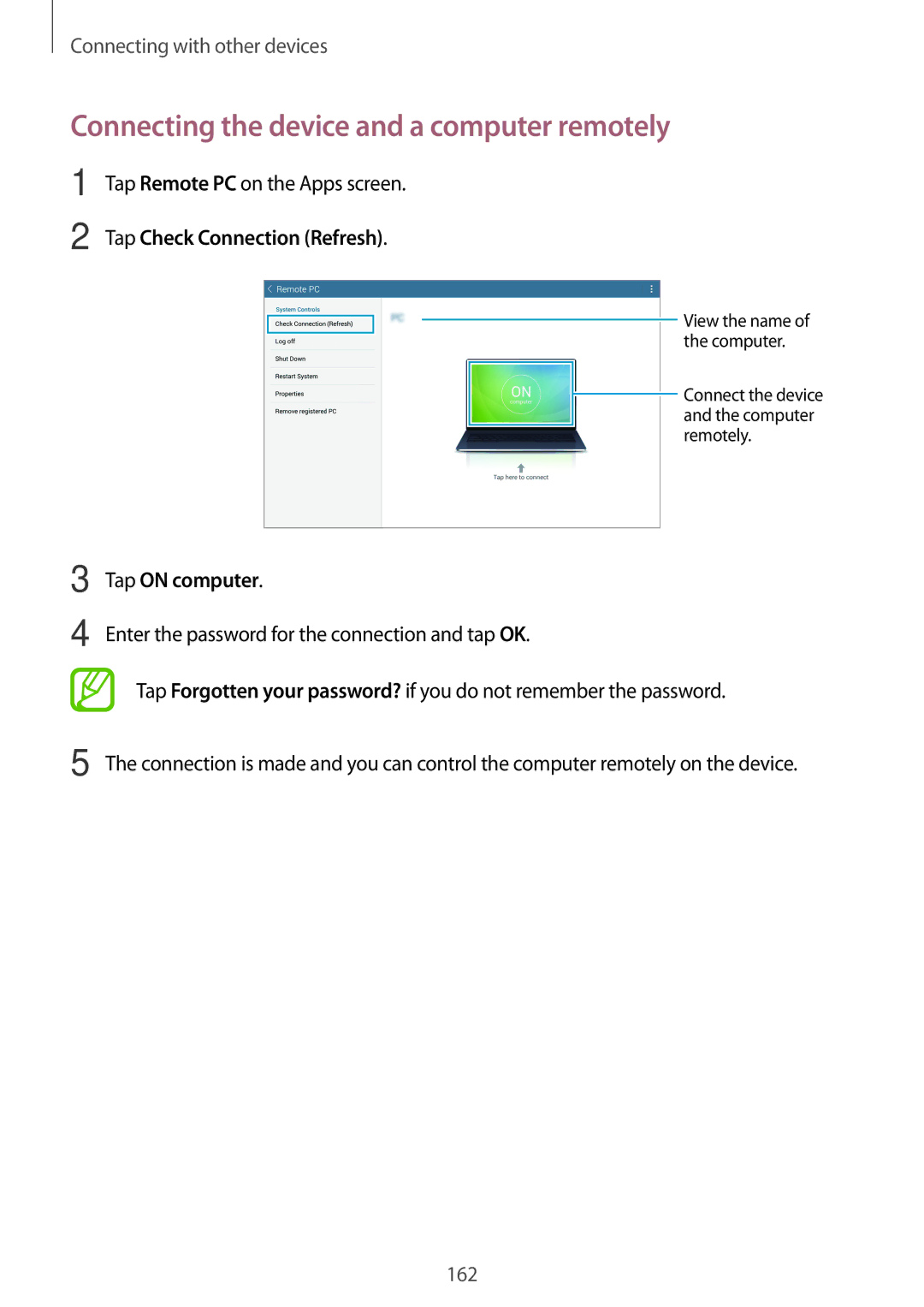 Samsung SM-T705NZWAXXV Connecting the device and a computer remotely, Tap Remote PC on the Apps screen, Tap on computer 