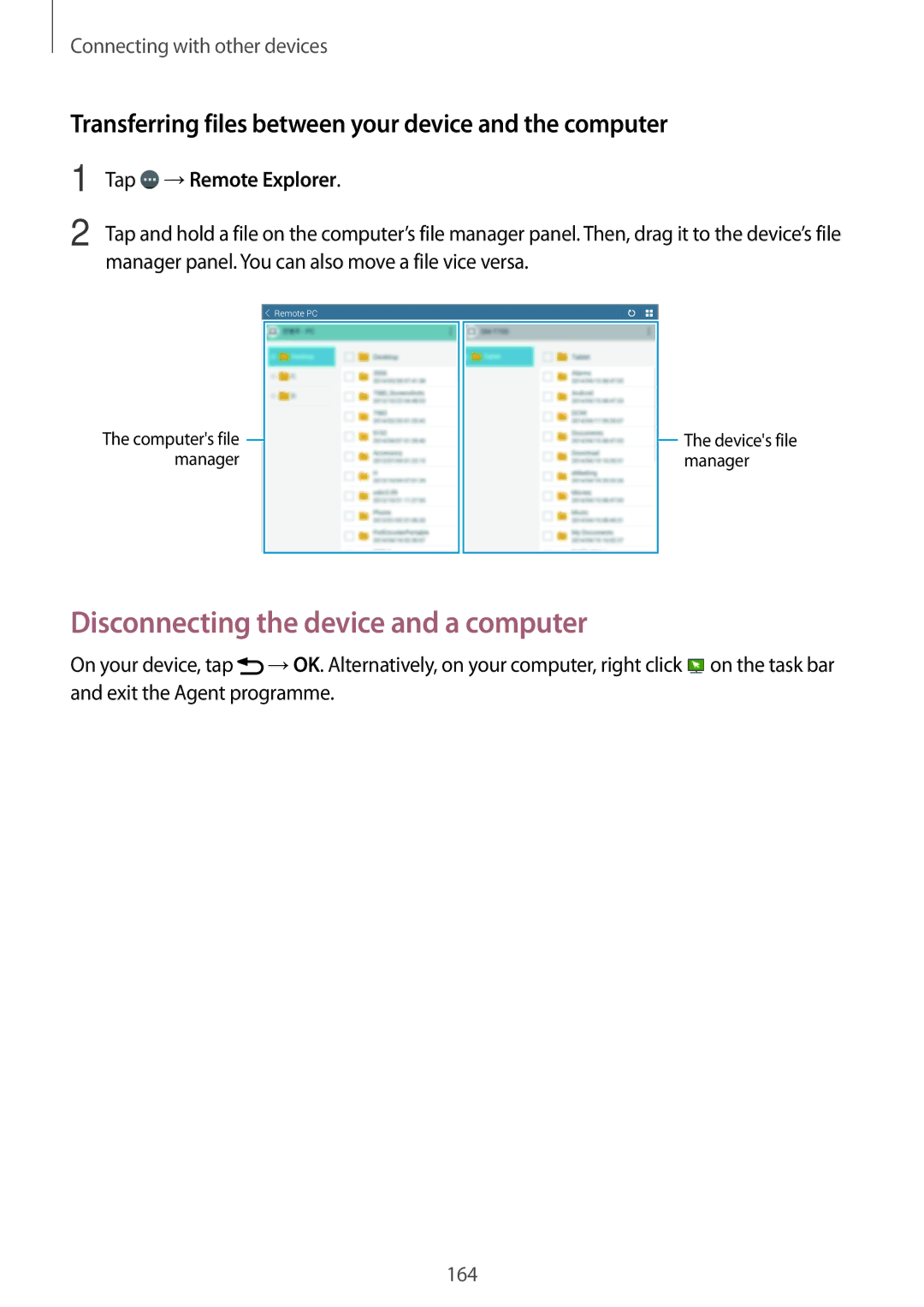 Samsung SM-T705NZWASEE Disconnecting the device and a computer, Transferring files between your device and the computer 