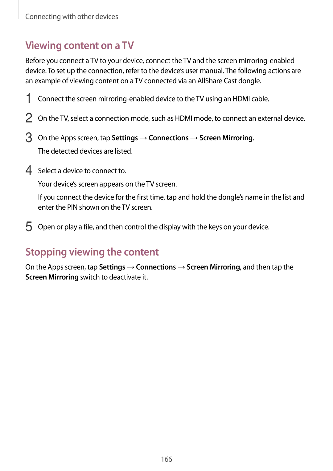 Samsung SM-T705NTSAXXV, SM-T705NTSAKSA, SM-T705NZWAXXV, SM-T705NTSASEE Viewing content on a TV, Stopping viewing the content 