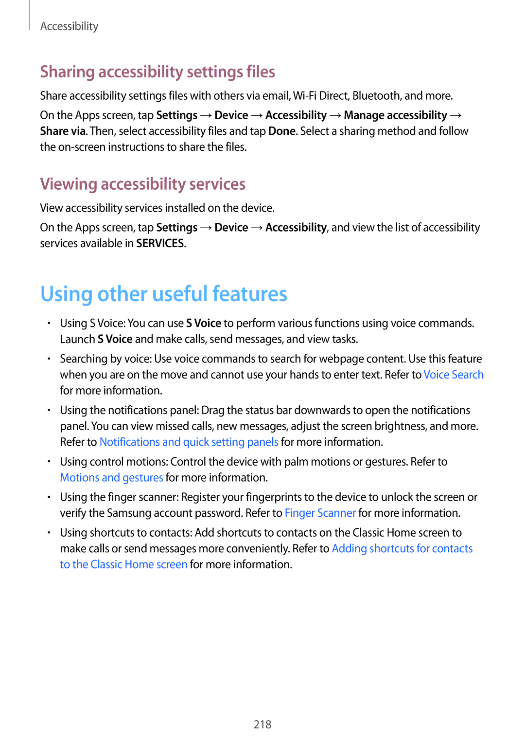 Samsung SM-T705NTSASEE Using other useful features, Sharing accessibility settings files, Viewing accessibility services 