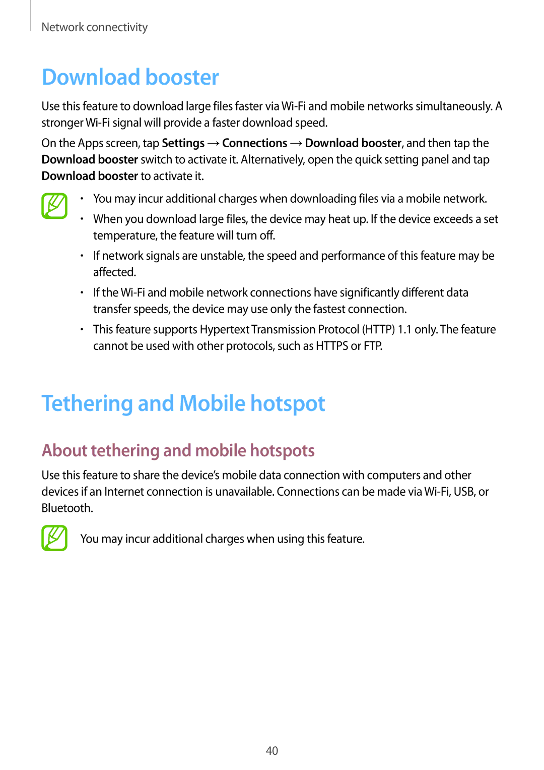 Samsung SM-T705NTSAKSA, SM-T705NTSAXXV Download booster, Tethering and Mobile hotspot, About tethering and mobile hotspots 