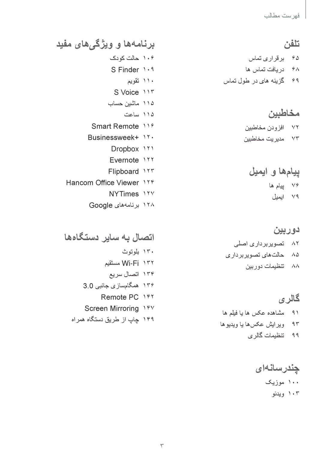 Samsung SM-T705NTSAKSA manual سامت یرارقرب اه سامت تفایرد سامت لوط رد یاه هنیزگ, نیبطاخم ندوزفا 72 نیبطاخم تیریدم 