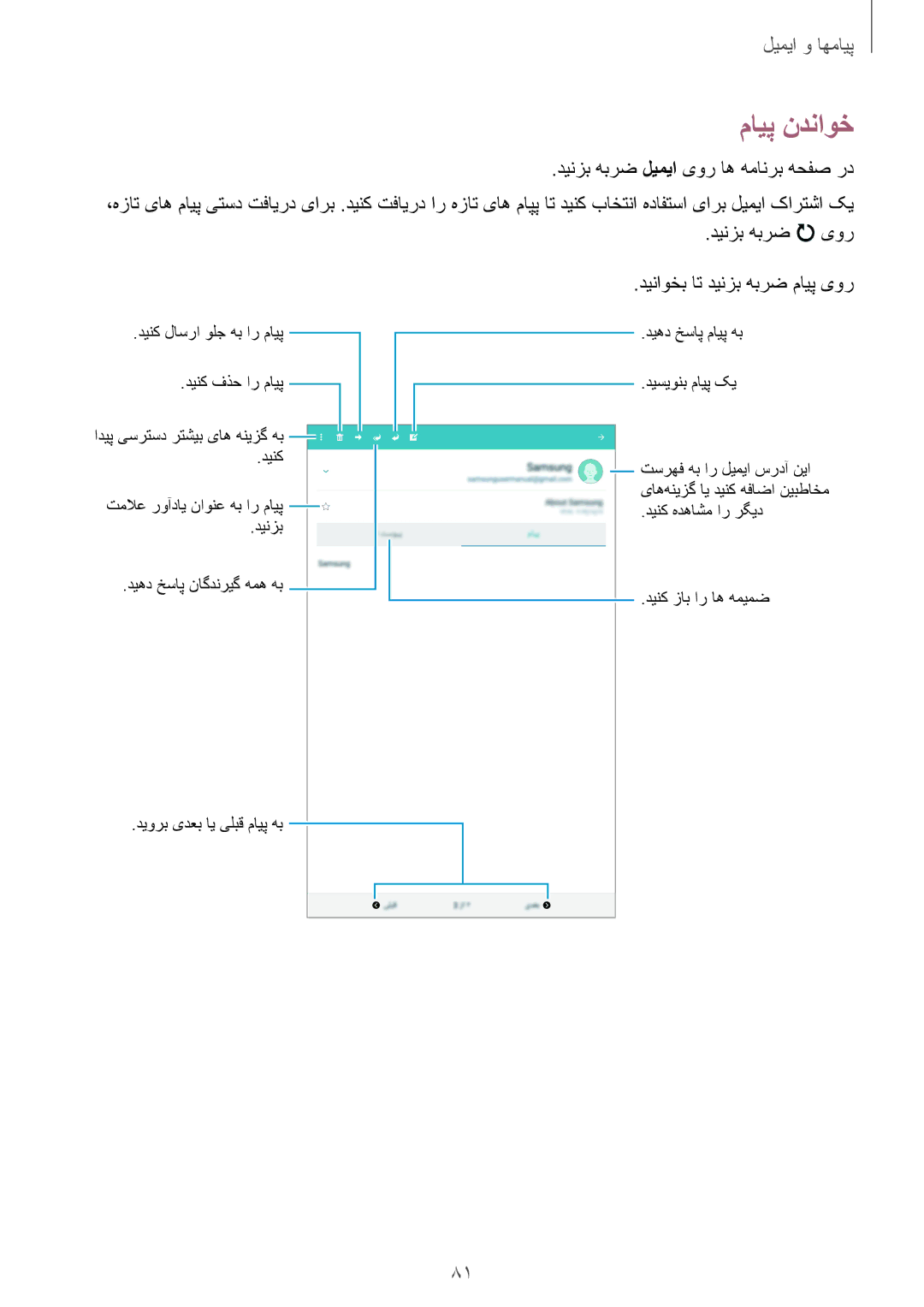 Samsung SM-T705NTSAKSA manual مایپ ندناوخ, دیناوخب ات دینزب هبرض مایپ یور 