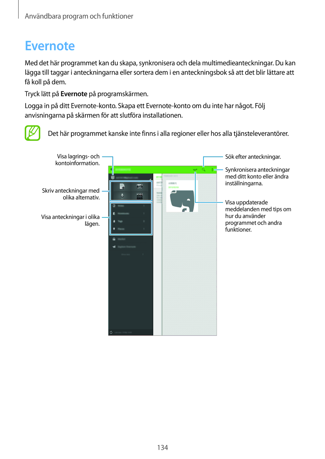 Samsung SM-T705NHAANEE, SM-T705NTSANEE, SM-T705NLSANEE, SM-T705NZWANEE manual Evernote 