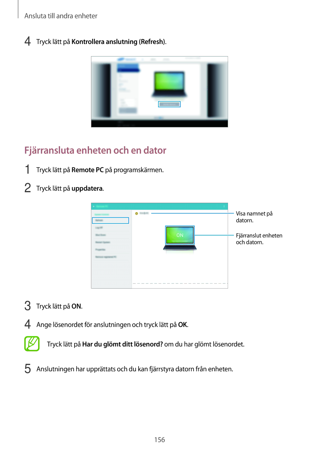 Samsung SM-T705NTSANEE, SM-T705NLSANEE Fjärransluta enheten och en dator, Tryck lätt på Kontrollera anslutning Refresh 