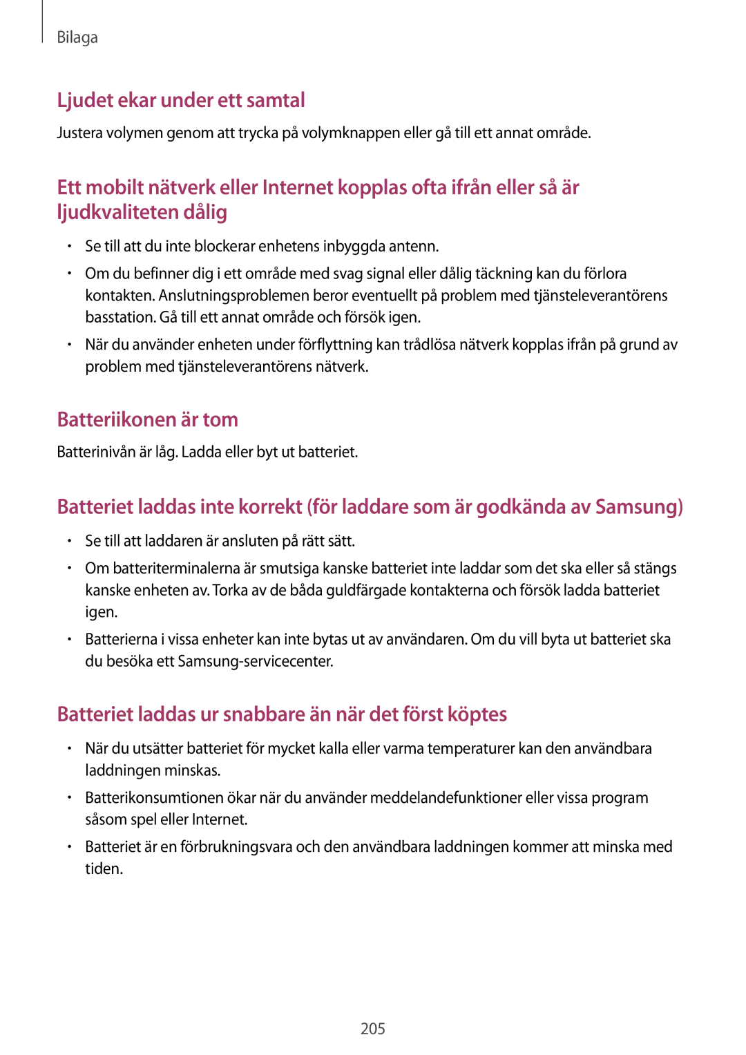 Samsung SM-T705NLSANEE, SM-T705NTSANEE manual Batteriikonen är tom, Batterinivån är låg. Ladda eller byt ut batteriet 