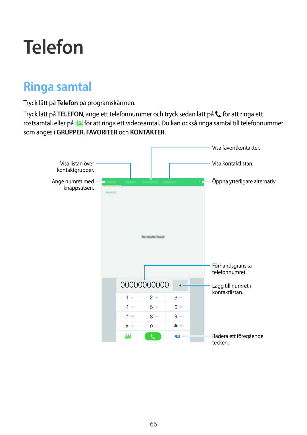 Samsung SM-T705NHAANEE, SM-T705NTSANEE, SM-T705NLSANEE, SM-T705NZWANEE manual Telefon, Ringa samtal 