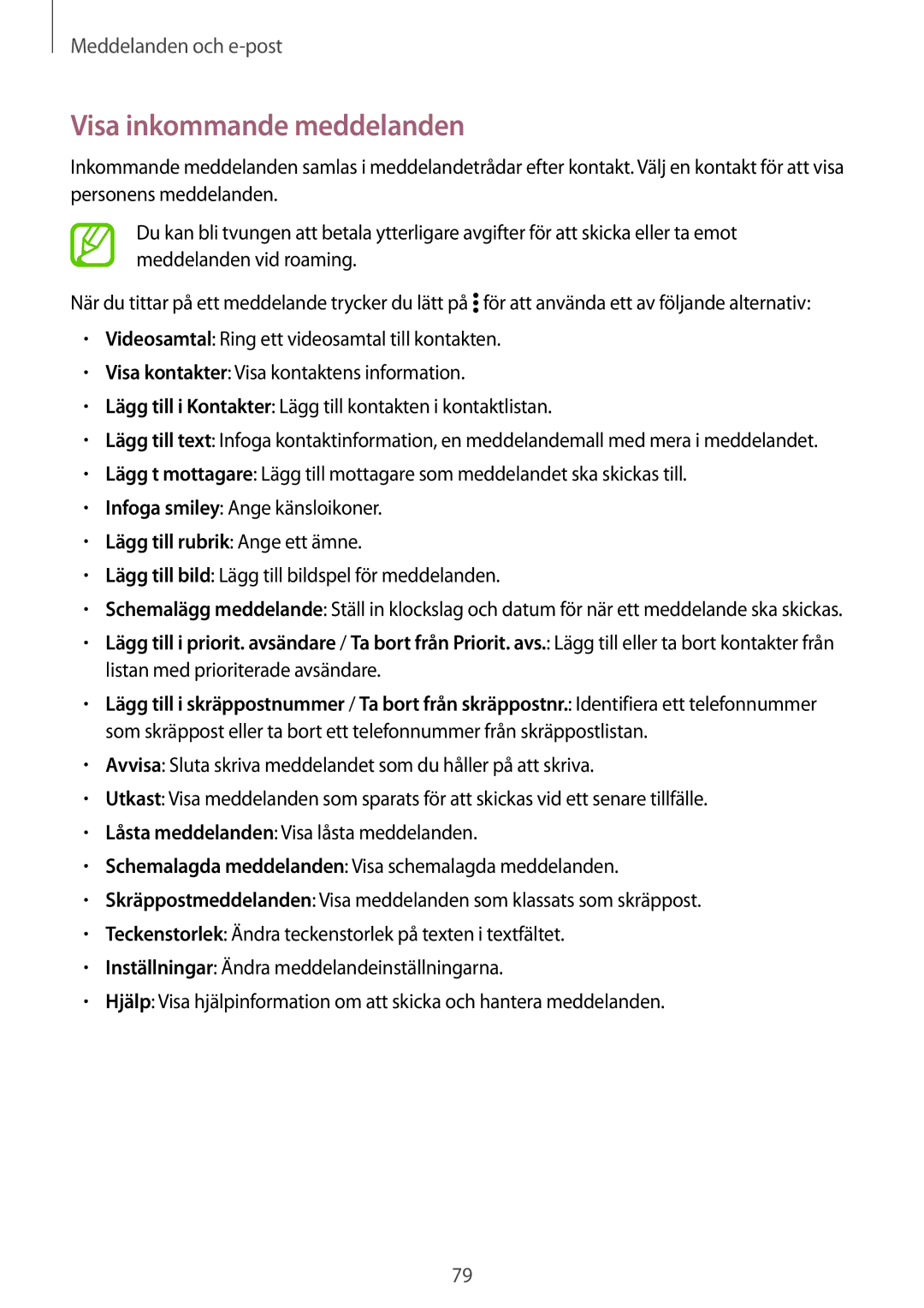 Samsung SM-T705NZWANEE, SM-T705NTSANEE, SM-T705NLSANEE, SM-T705NHAANEE manual Visa inkommande meddelanden 