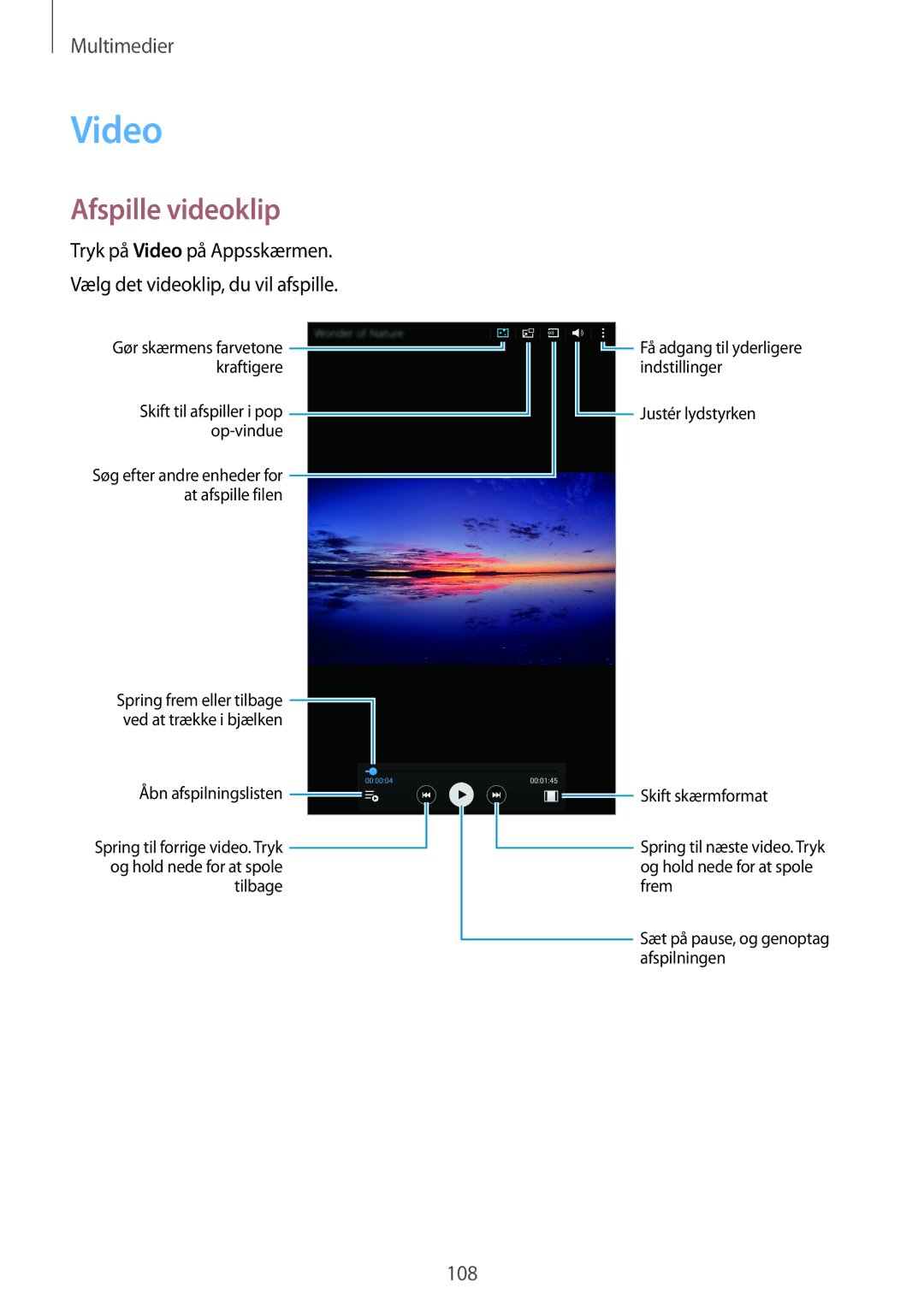 Samsung SM-T705NTSANEE, SM-T705NLSANEE, SM-T705NHAANEE, SM-T705NZWANEE manual Video, Afspille videoklip 