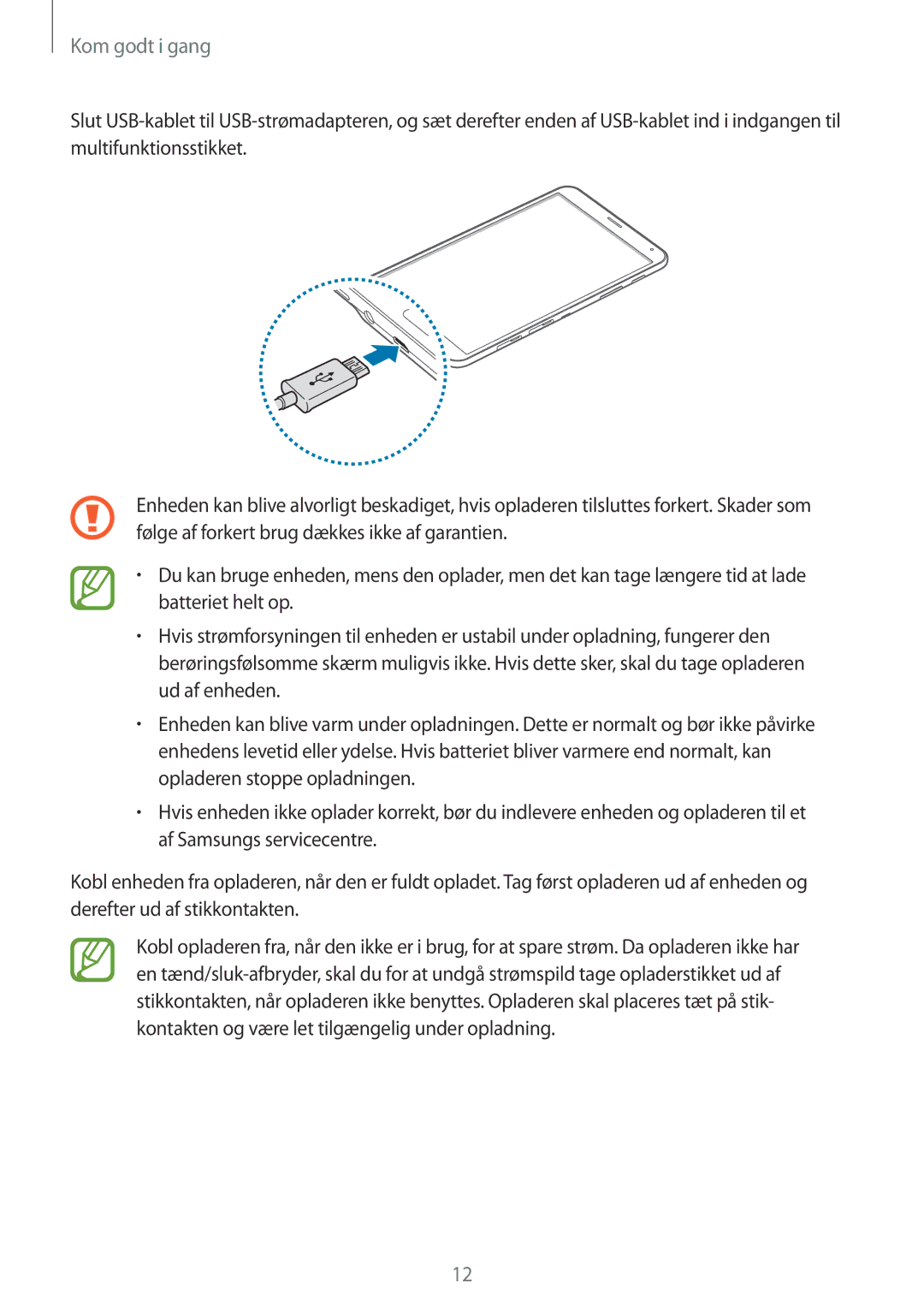 Samsung SM-T705NTSANEE, SM-T705NLSANEE, SM-T705NHAANEE, SM-T705NZWANEE manual Kom godt i gang 