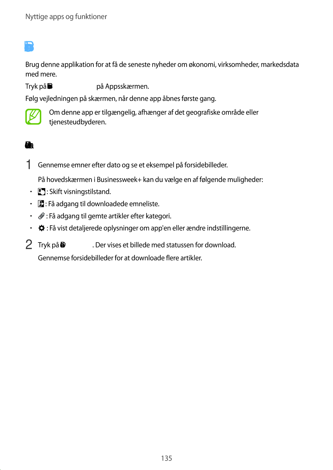 Samsung SM-T705NZWANEE, SM-T705NTSANEE, SM-T705NLSANEE, SM-T705NHAANEE manual Businessweek+, Downloade en artikel 