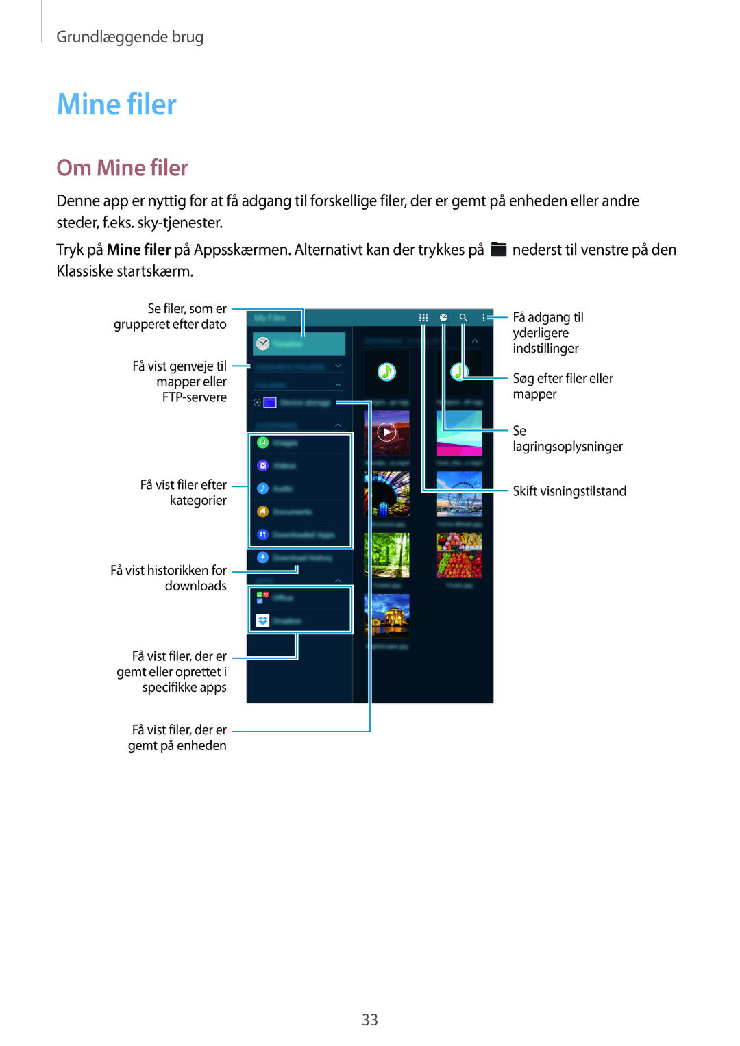 Samsung SM-T705NLSANEE, SM-T705NTSANEE, SM-T705NHAANEE, SM-T705NZWANEE manual Om Mine filer 