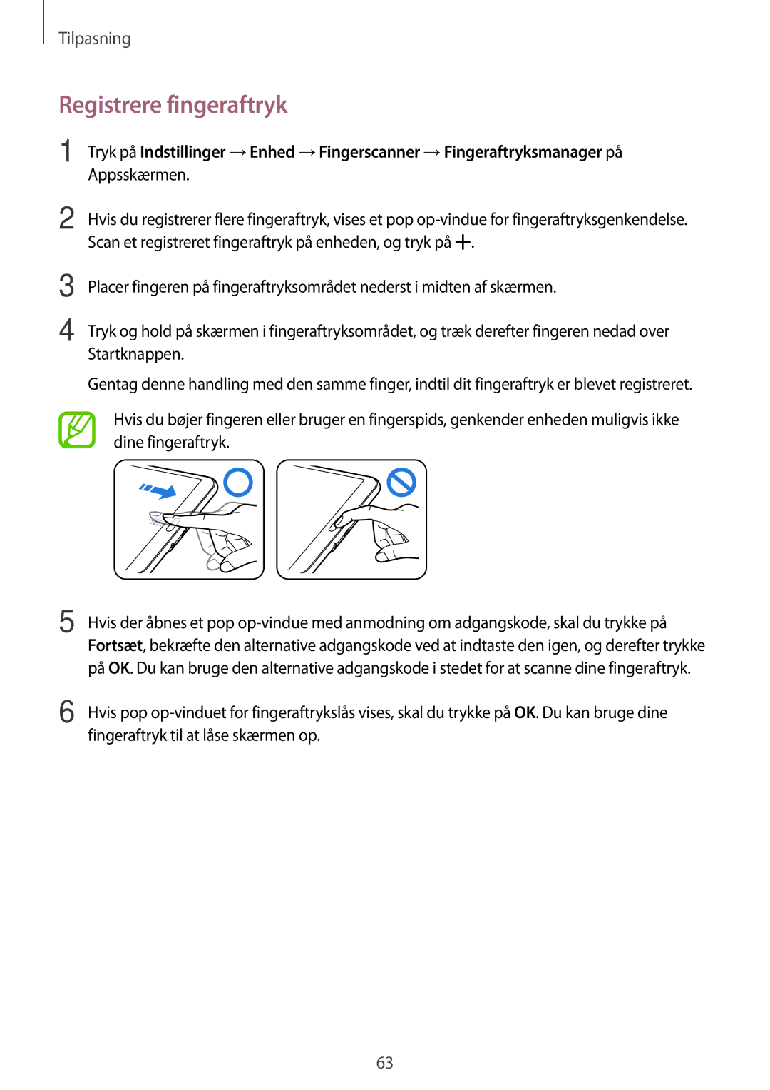 Samsung SM-T705NZWANEE manual Registrere fingeraftryk, Appsskærmen, Scan et registreret fingeraftryk på enheden, og tryk på 