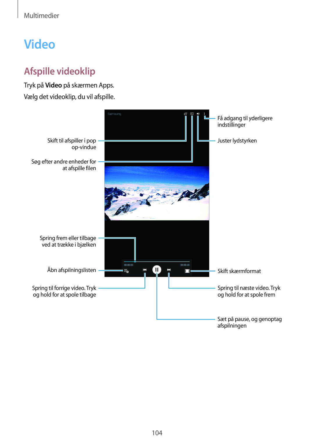 Samsung SM-T705NTSANEE, SM-T705NLSANEE, SM-T705NHAANEE, SM-T705NZWANEE manual Video, Afspille videoklip 