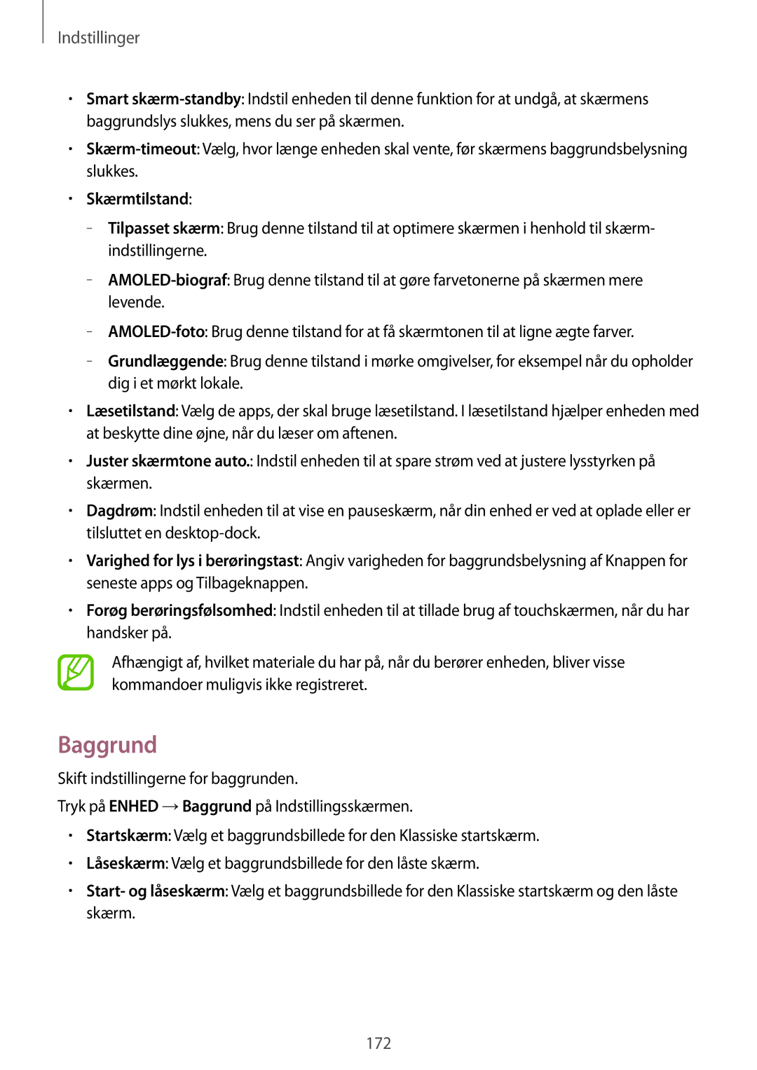 Samsung SM-T705NTSANEE, SM-T705NLSANEE, SM-T705NHAANEE, SM-T705NZWANEE manual Baggrund, Skærmtilstand 