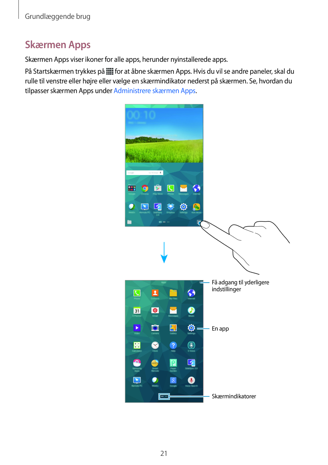 Samsung SM-T705NLSANEE, SM-T705NTSANEE, SM-T705NHAANEE, SM-T705NZWANEE manual Skærmen Apps 