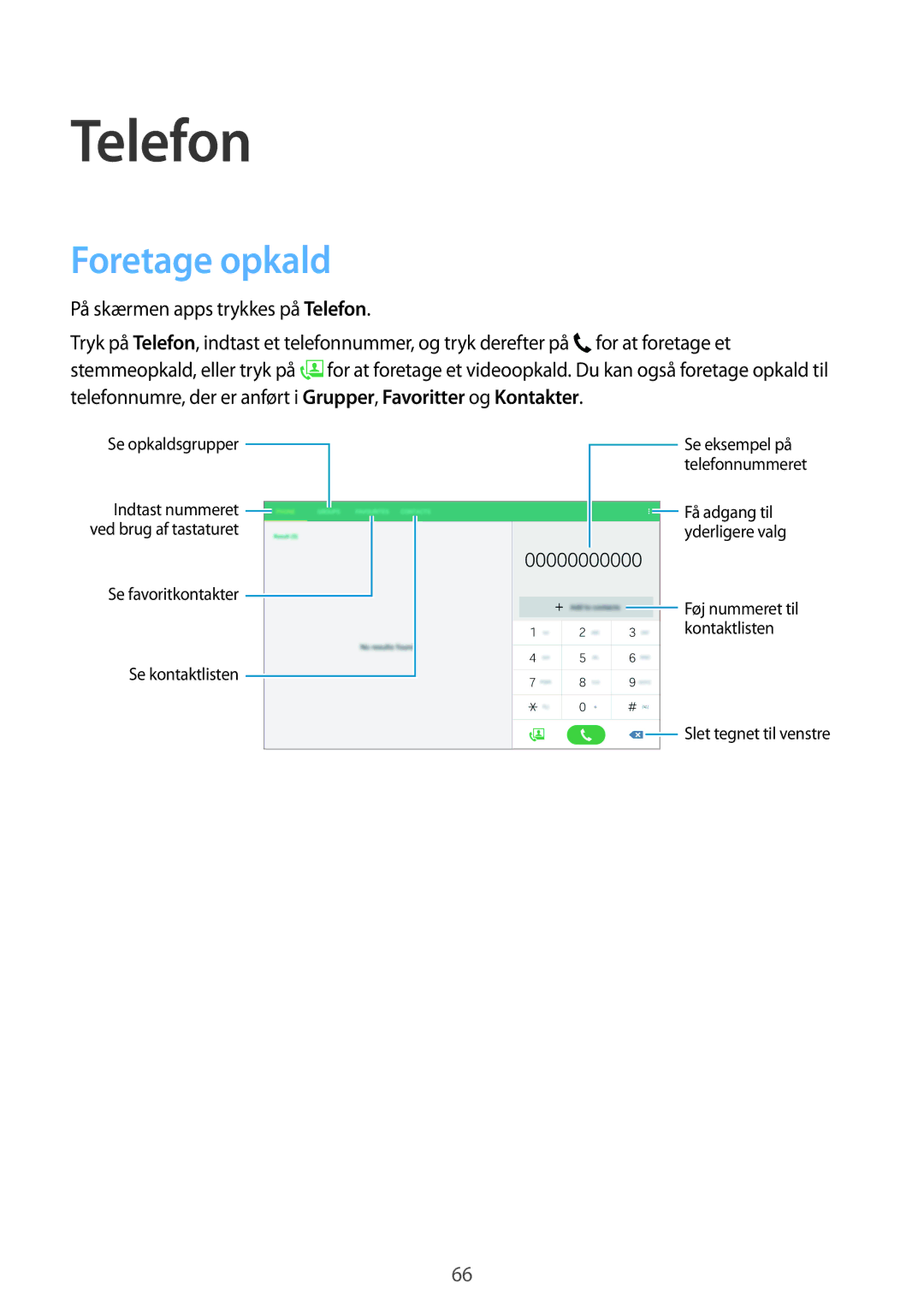 Samsung SM-T705NHAANEE, SM-T705NTSANEE, SM-T805NTSANEE manual Foretage opkald, På skærmen apps trykkes på Telefon 