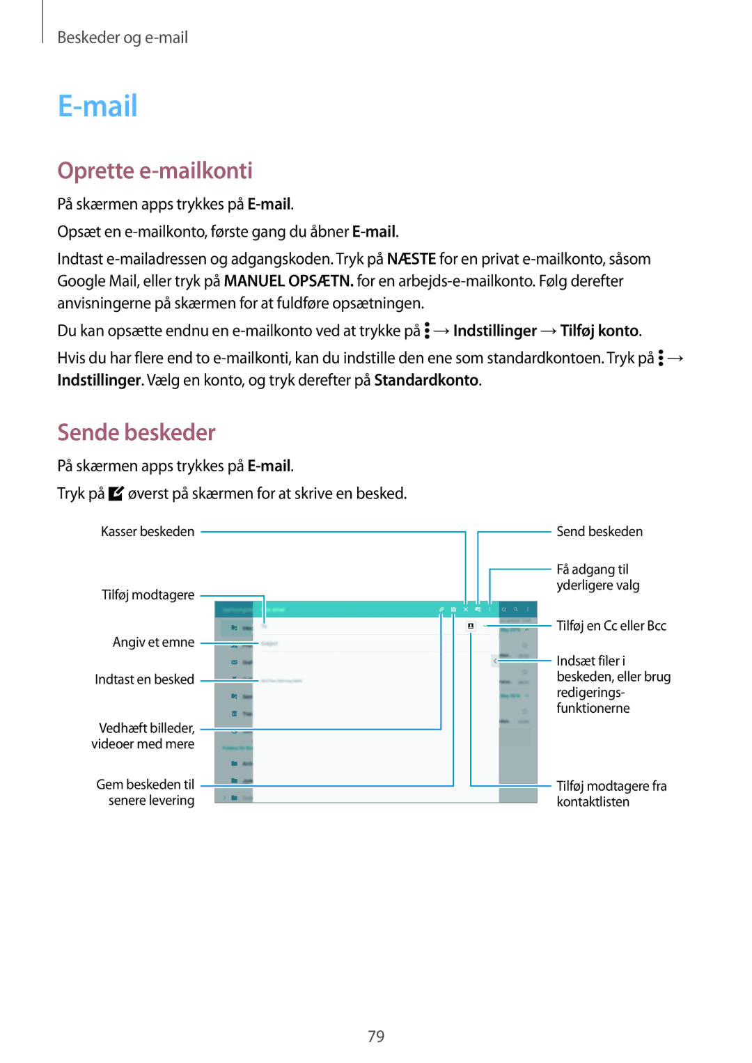 Samsung SM-T705NZWANEE, SM-T705NTSANEE, SM-T805NTSANEE, SM-T705NLSANEE, SM-T705NHAANEE manual Mail, Oprette e-mailkonti 