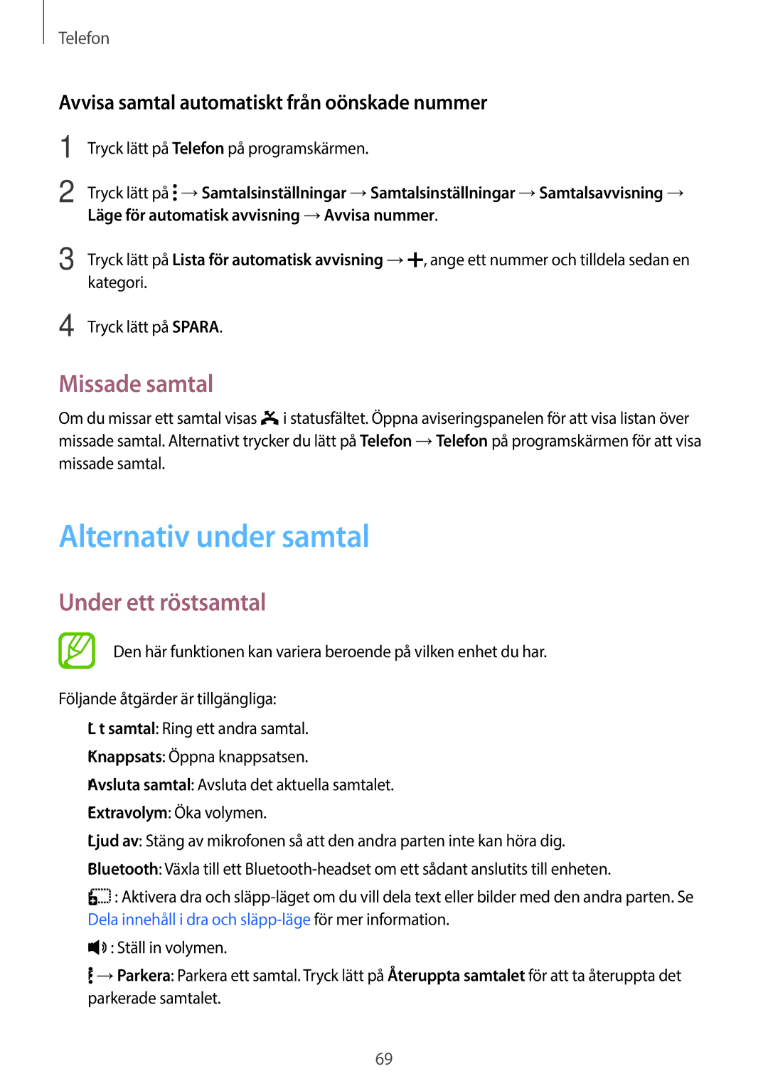 Samsung SM-T805NZWANEE, SM-T705NTSANEE, SM-T805NTSANEE manual Alternativ under samtal, Missade samtal, Under ett röstsamtal 