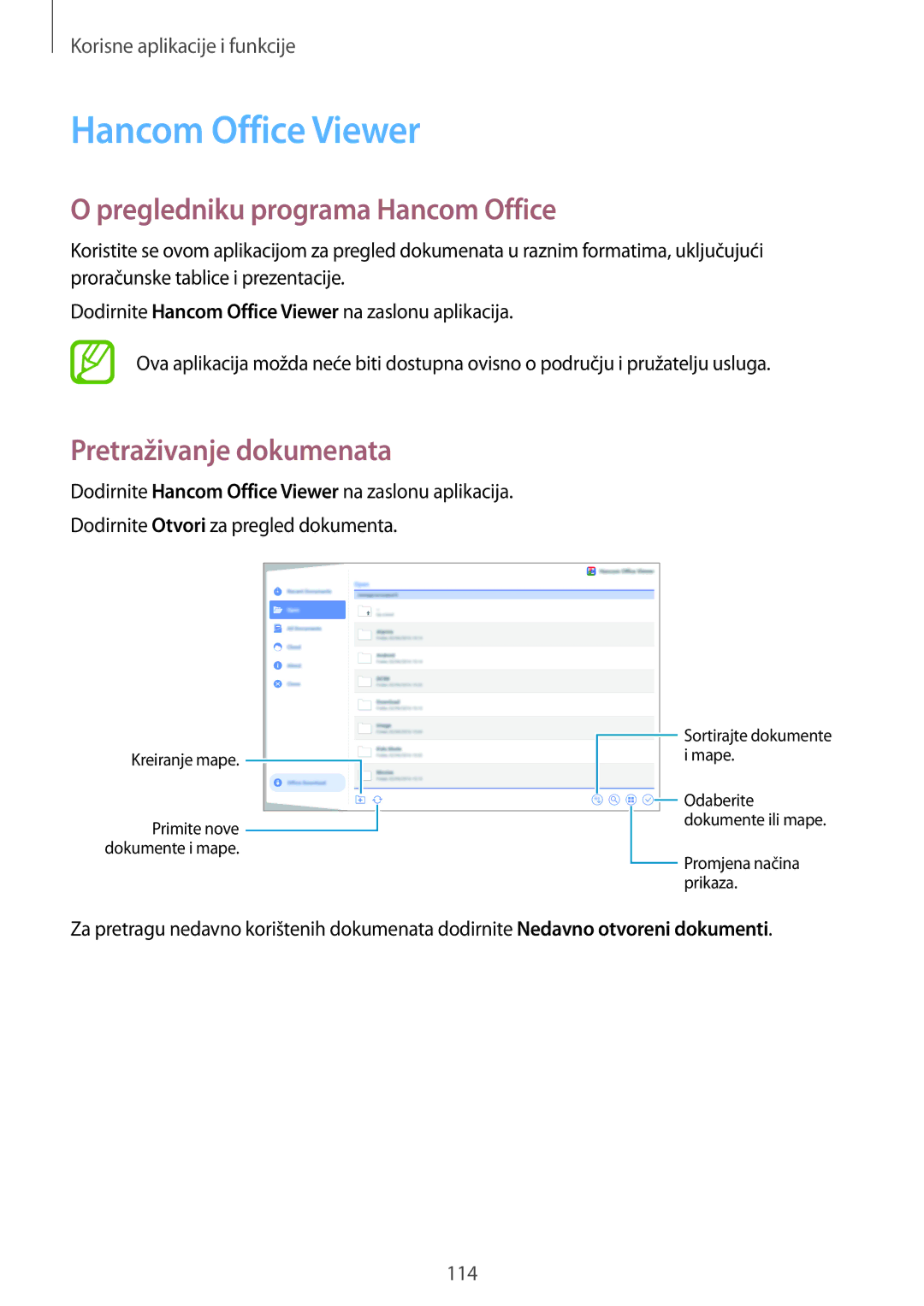 Samsung SM-T805NTSASEE, SM-T705NTSASEE Hancom Office Viewer, Pregledniku programa Hancom Office, Pretraživanje dokumenata 