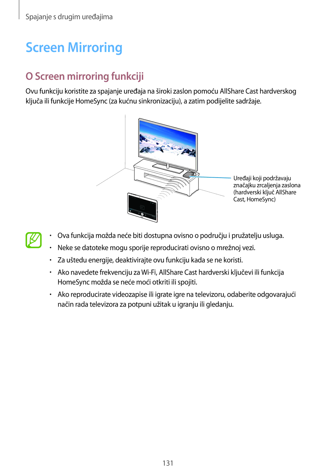 Samsung SM-T705NZWASEE, SM-T705NTSASEE, SM-T805NTSAVIP, SM-T805NTSACRO manual Screen Mirroring, Screen mirroring funkciji 