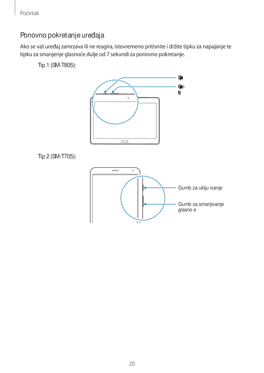 Samsung SM-T705NTSASEE, SM-T705NZWASEE, SM-T805NTSAVIP, SM-T805NTSACRO manual Ponovno pokretanje uređaja, Tip 1 SM-T805 