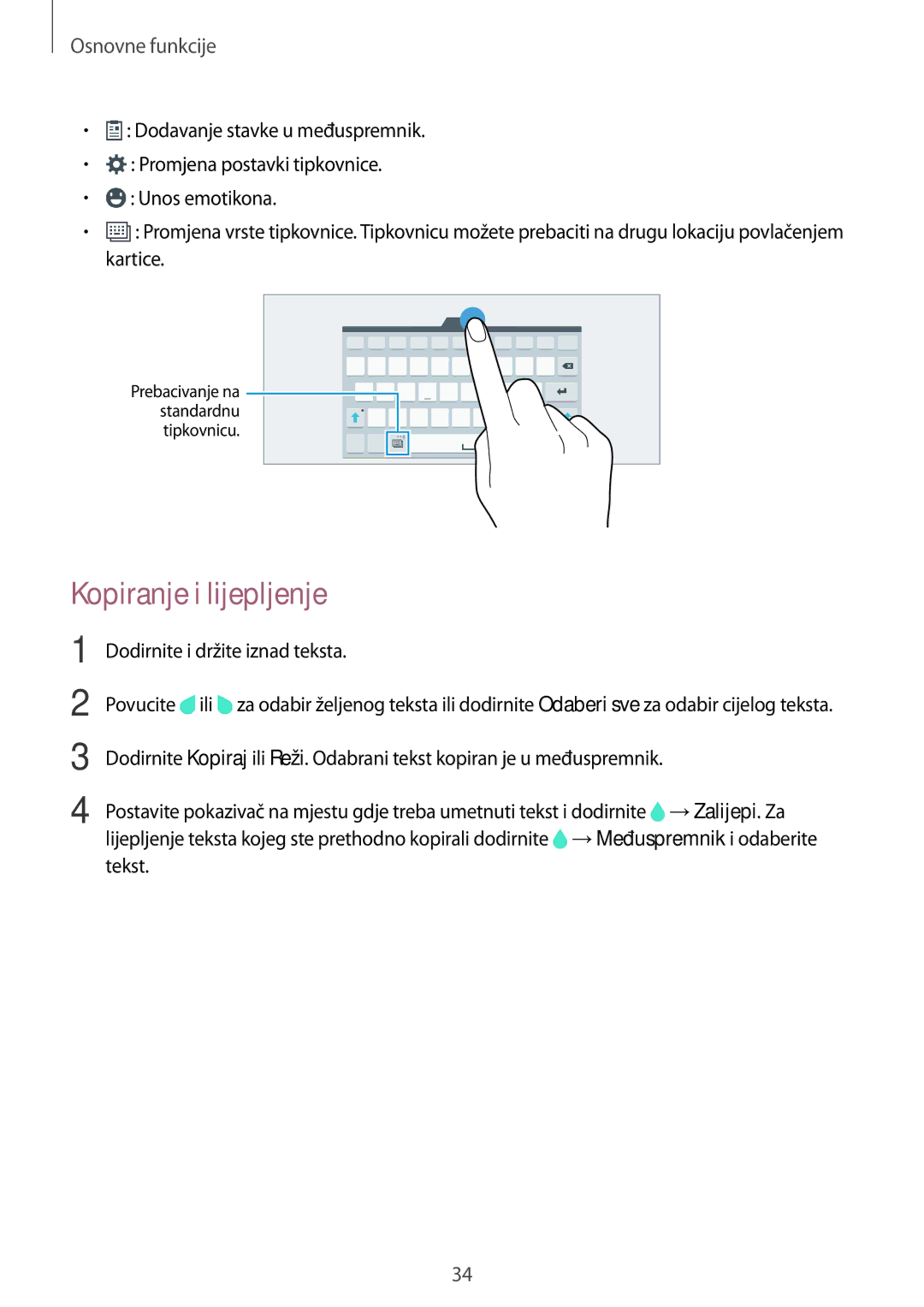 Samsung SM-T805NTSASEE, SM-T705NTSASEE, SM-T705NZWASEE manual Kopiranje i lijepljenje, Dodirnite i držite iznad teksta 