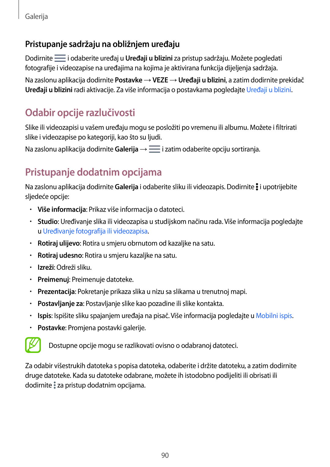 Samsung SM-T705NTSASEE, SM-T705NZWASEE, SM-T805NTSAVIP manual Odabir opcije razlučivosti, Pristupanje dodatnim opcijama 