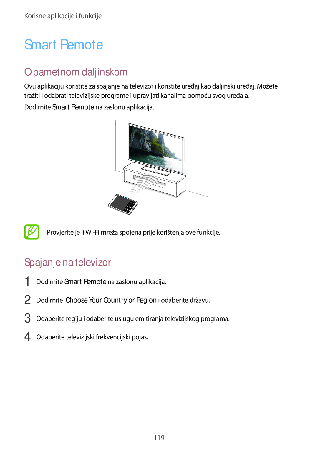 Samsung SM-T705NZWASEE, SM-T705NTSASEE manual Smart Remote, Pametnom daljinskom, Spajanje na televizor 