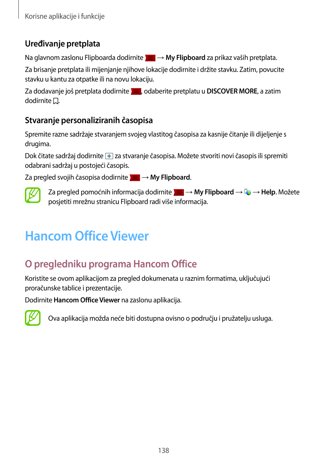 Samsung SM-T705NTSASEE, SM-T705NZWASEE manual Hancom Office Viewer, Pregledniku programa Hancom Office, Uređivanje pretplata 