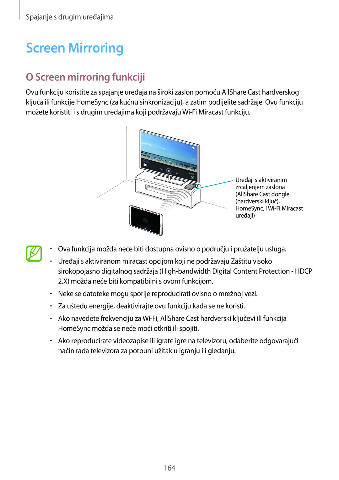 Samsung SM-T705NTSASEE, SM-T705NZWASEE manual Screen Mirroring, Screen mirroring funkciji 