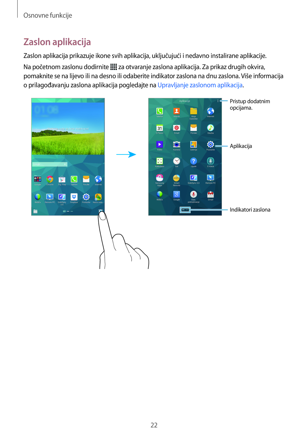 Samsung SM-T705NTSASEE, SM-T705NZWASEE manual Zaslon aplikacija 