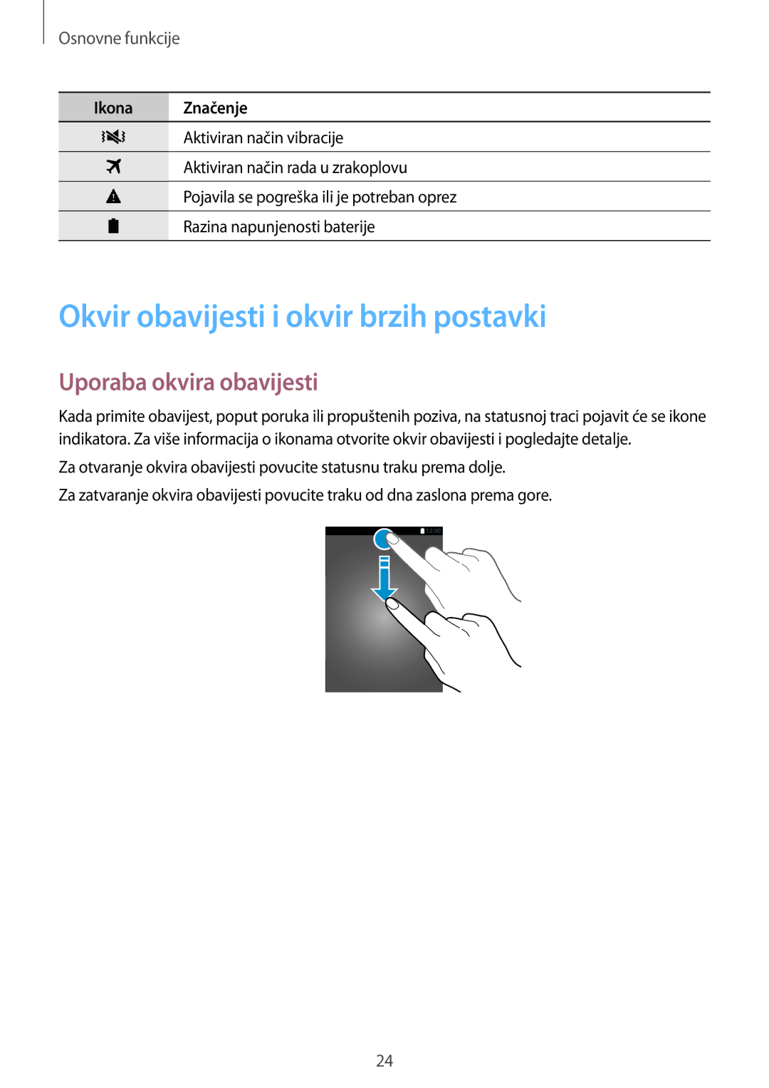 Samsung SM-T705NTSASEE, SM-T705NZWASEE manual Okvir obavijesti i okvir brzih postavki, Uporaba okvira obavijesti 