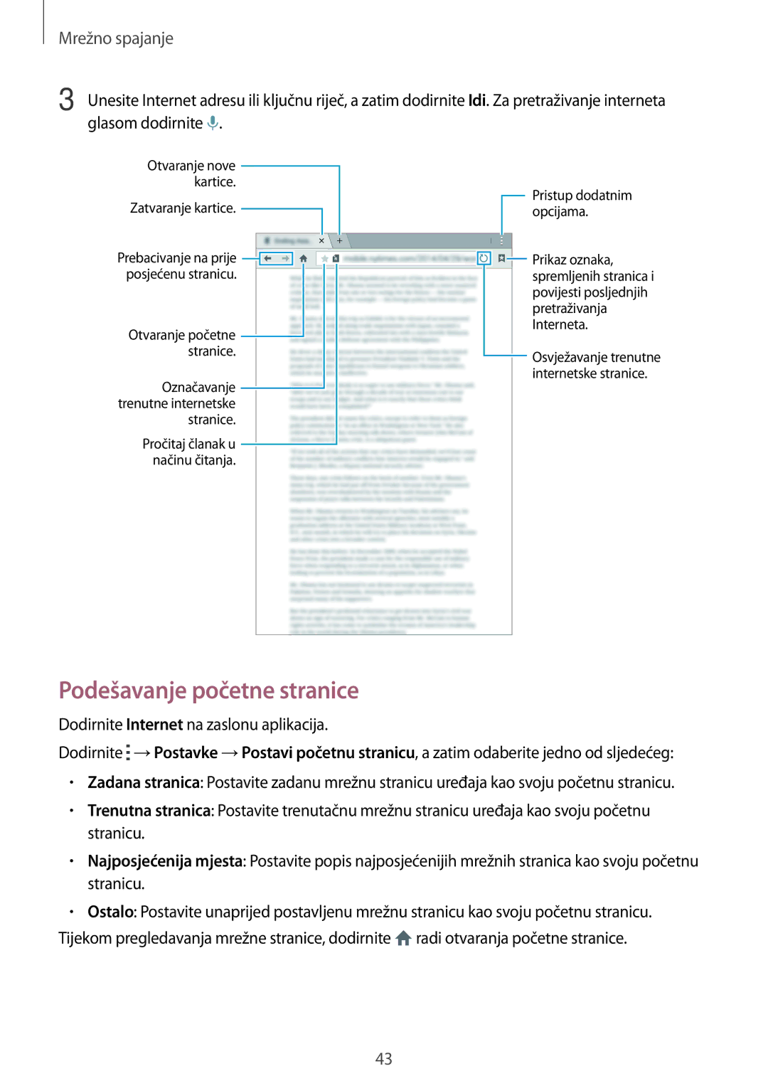 Samsung SM-T705NZWASEE, SM-T705NTSASEE manual Podešavanje početne stranice 