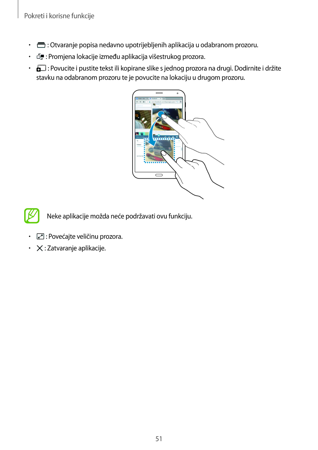 Samsung SM-T705NZWASEE, SM-T705NTSASEE manual Pokreti i korisne funkcije 