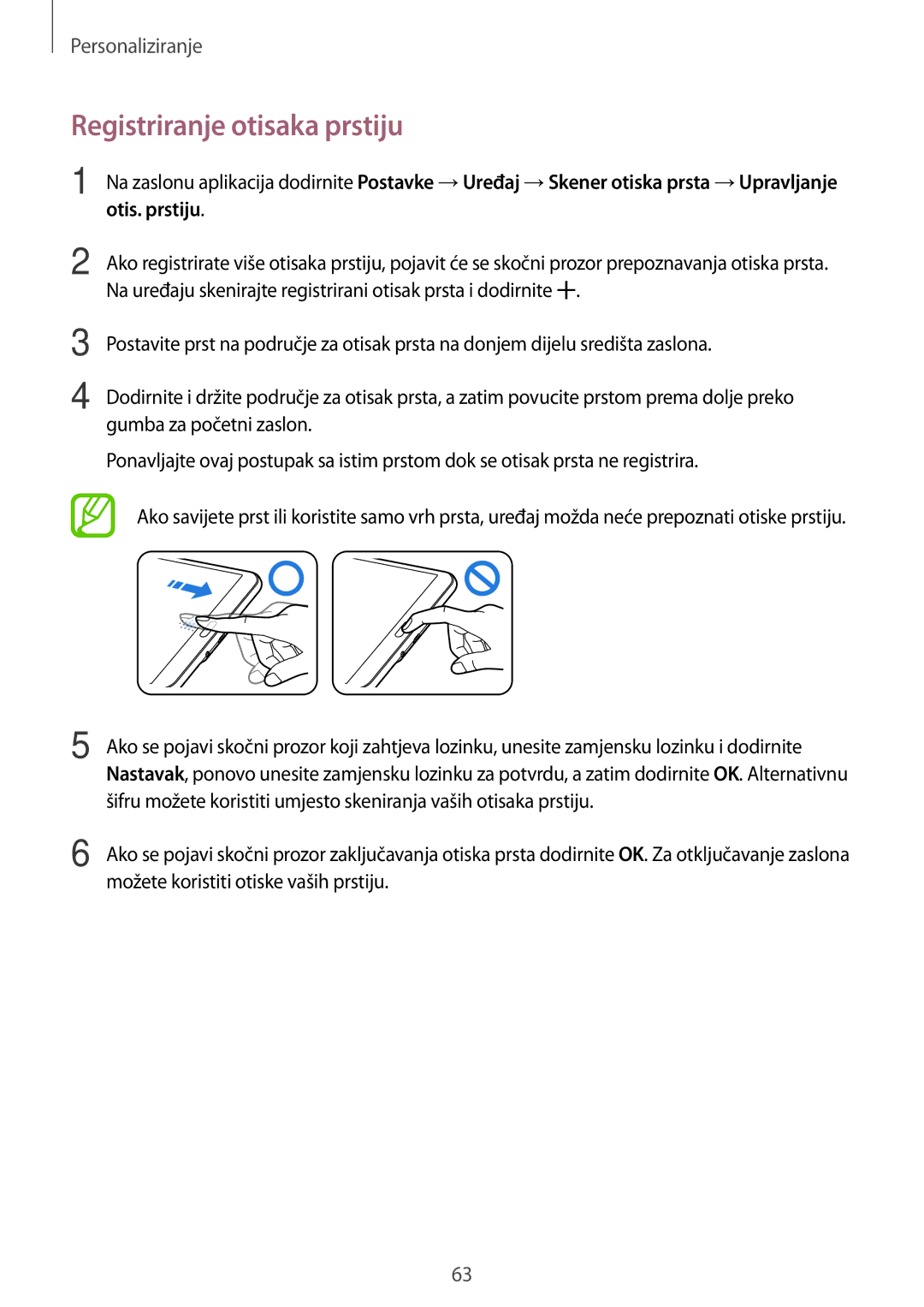 Samsung SM-T705NZWASEE, SM-T705NTSASEE manual Registriranje otisaka prstiju, Možete koristiti otiske vaših prstiju 