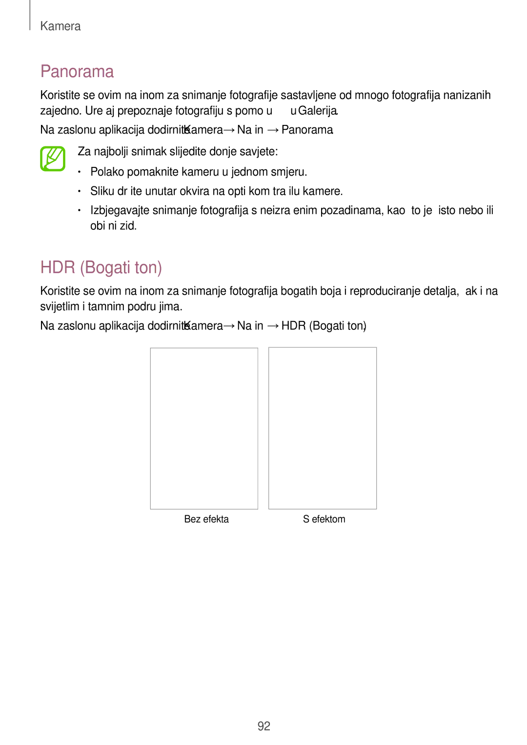 Samsung SM-T705NTSASEE, SM-T705NZWASEE manual Panorama, HDR Bogati ton 