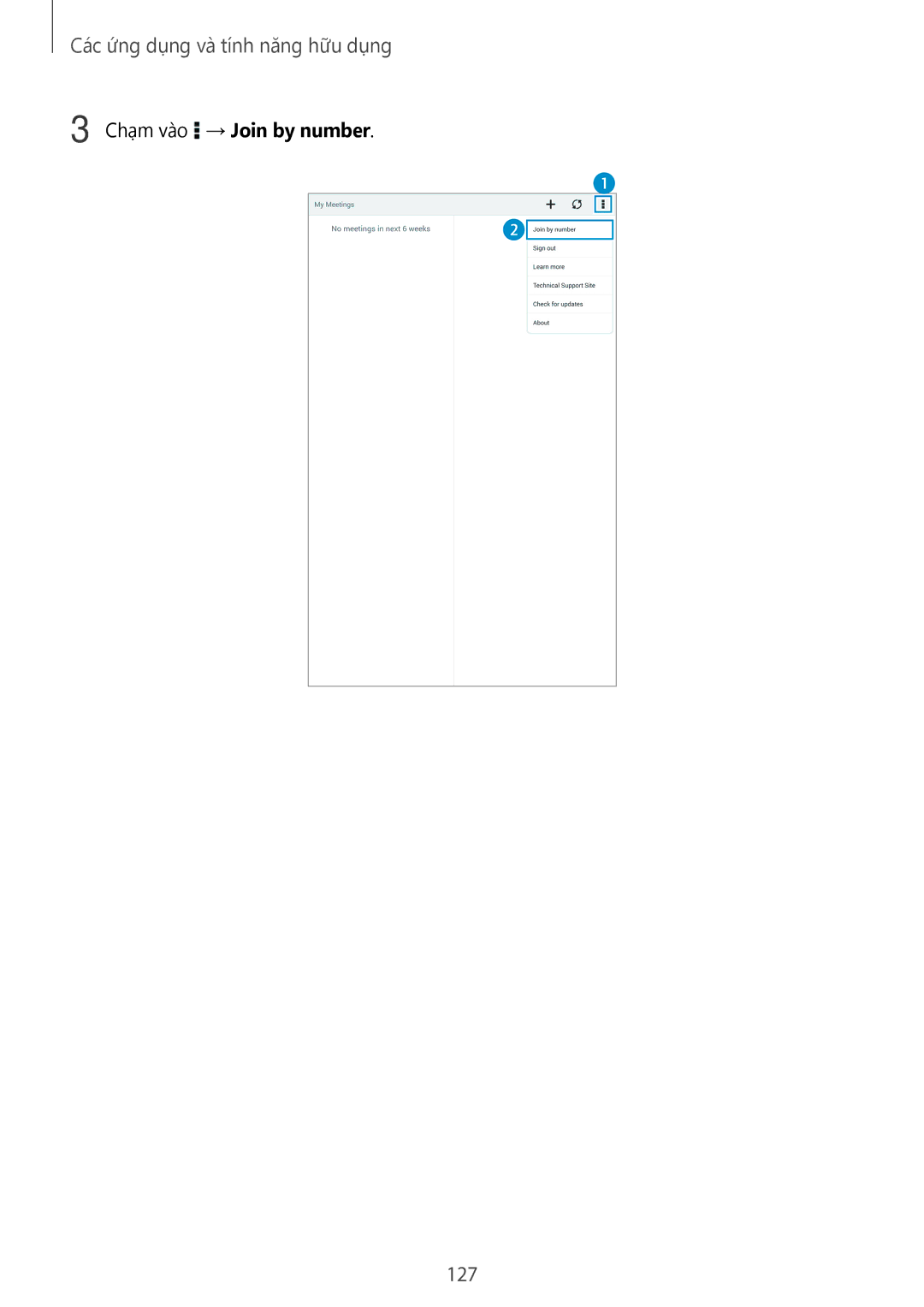 Samsung SM-T705NZWAXXV, SM-T705NTSAXXV manual 127, Chạm vào → Join by number 