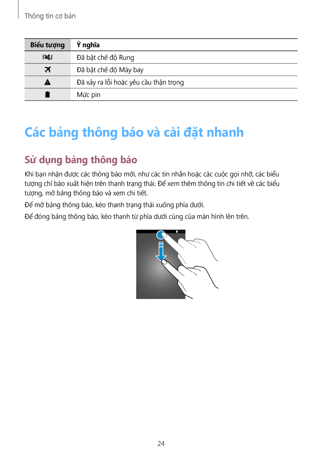 Samsung SM-T705NTSAXXV, SM-T705NZWAXXV manual Các bảng thông báo và cài đặt nhanh, Sử dụng bảng thông báo 