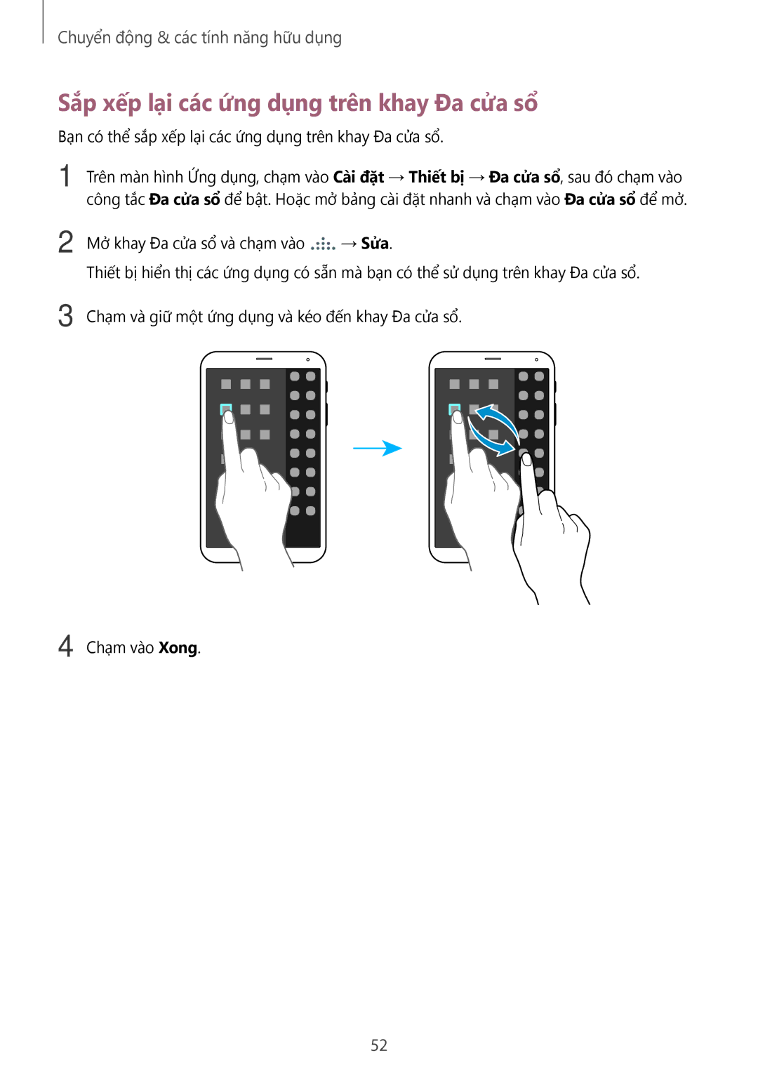 Samsung SM-T705NTSAXXV, SM-T705NZWAXXV manual Sắp xếp lại các ứng dụng trên khay Đa cửa sổ̉ 