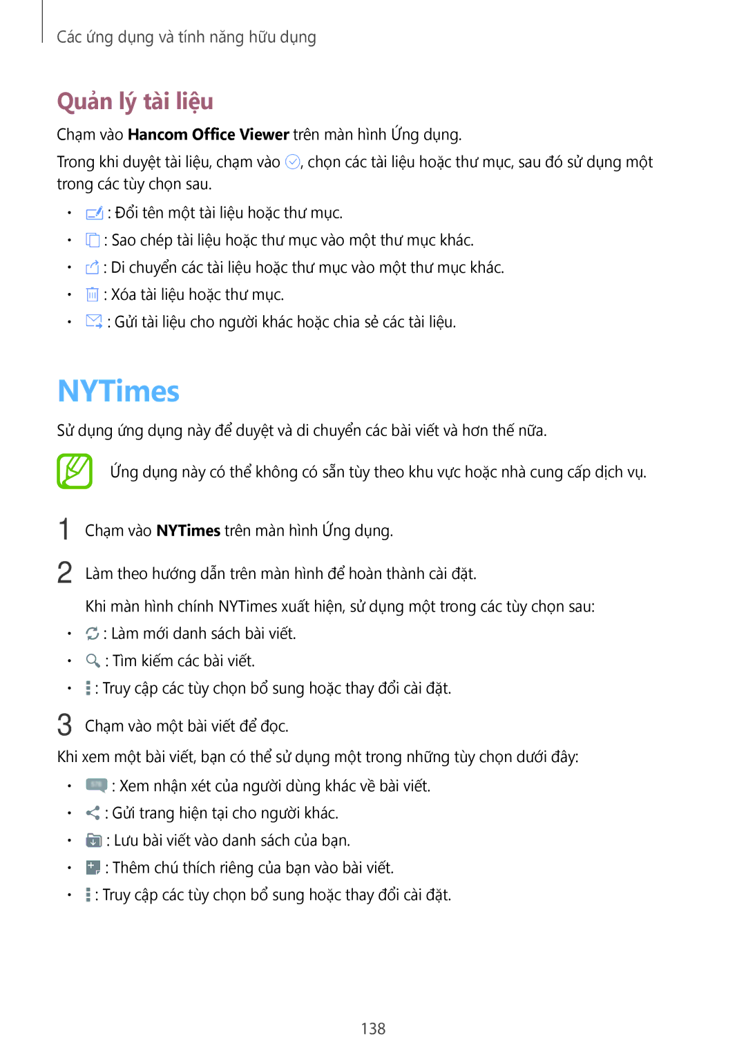 Samsung SM-T705NTSAXXV, SM-T705NZWAXXV manual NYTimes, Quản lý tài liệu, 138 
