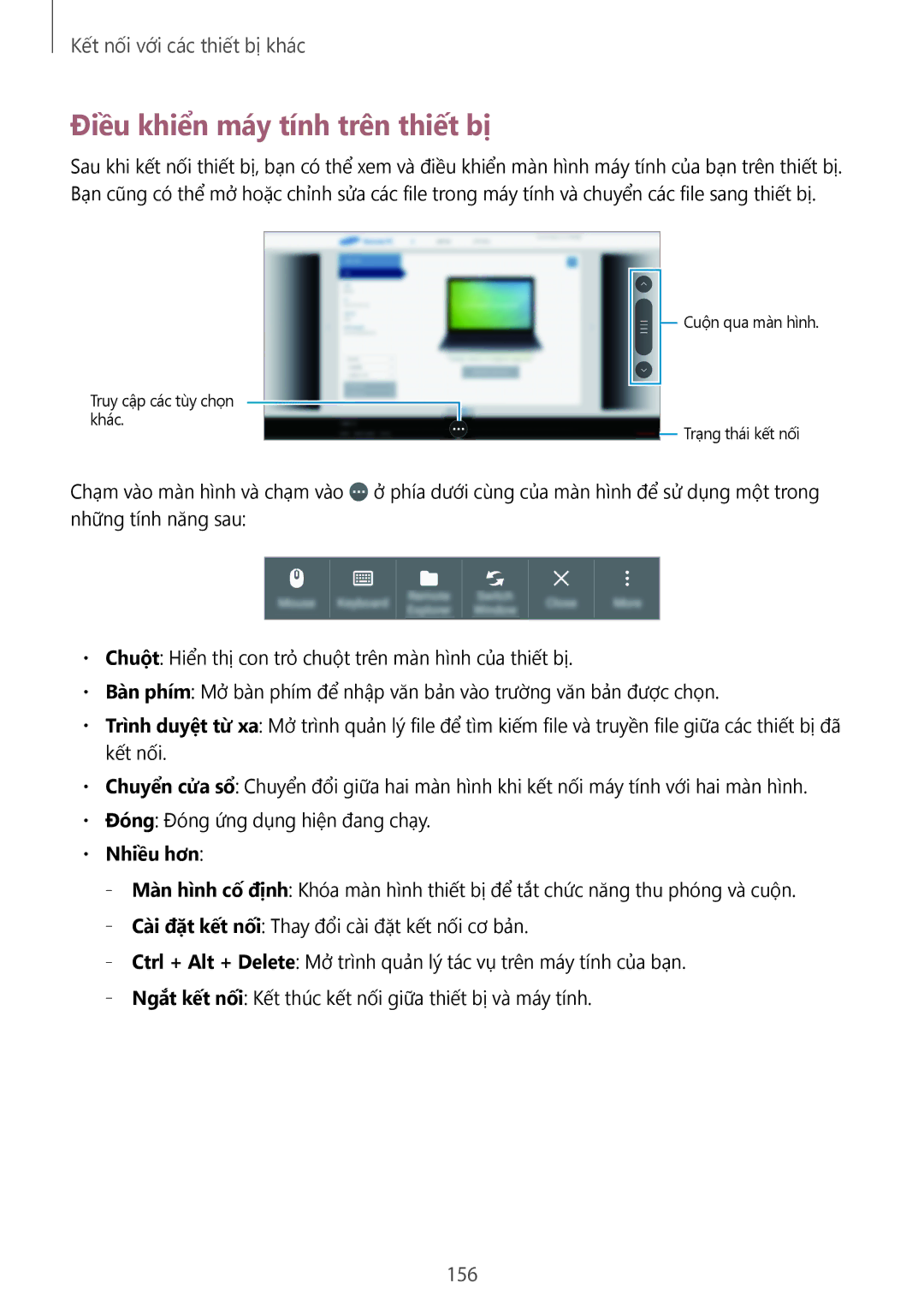 Samsung SM-T705NTSAXXV, SM-T705NZWAXXV manual Điều khiển máy tính trên thiết bị, 156, Nhiều hơn 