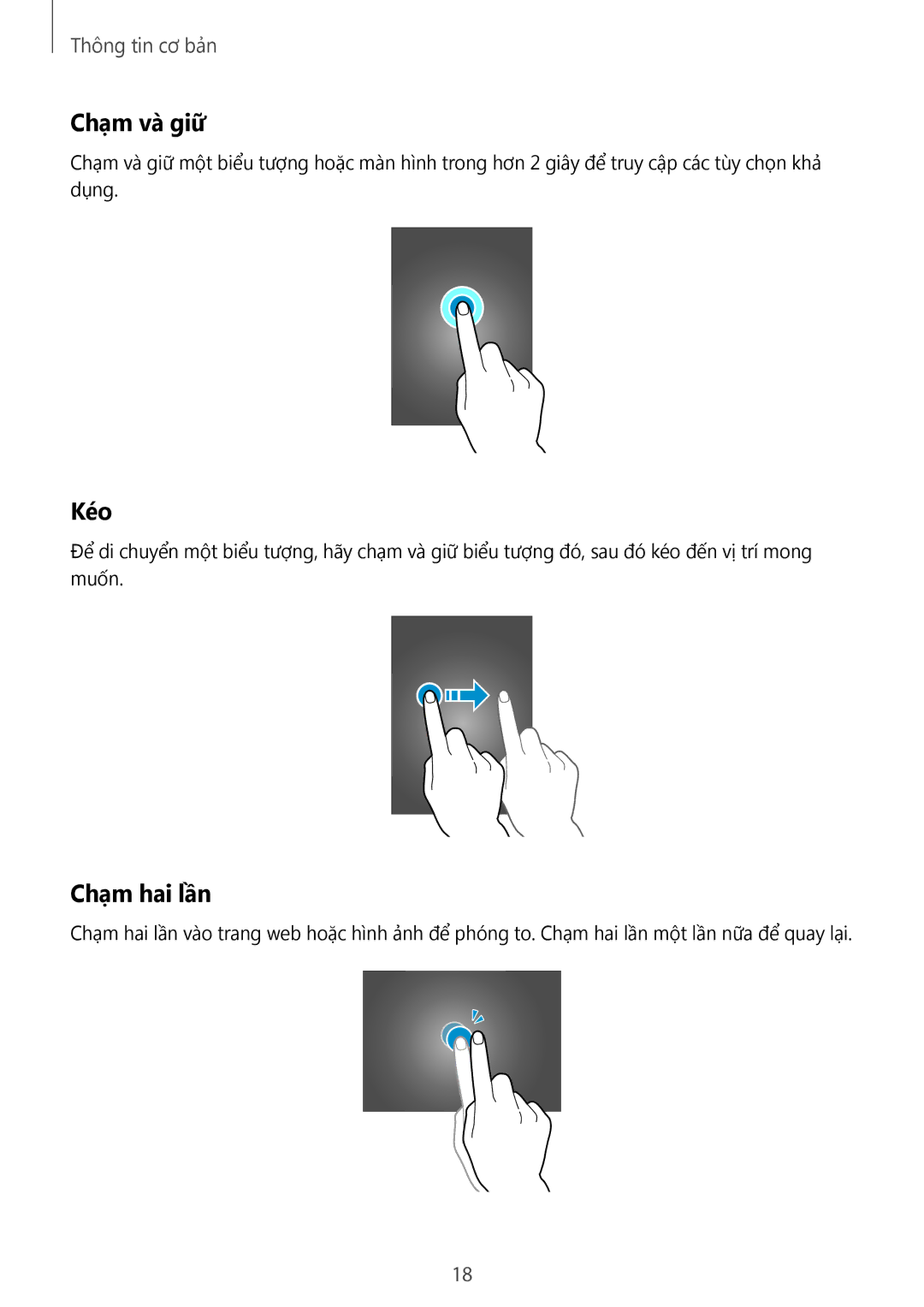 Samsung SM-T705NTSAXXV, SM-T705NZWAXXV manual Chạm và giữ, Kéo, Chạm hai lần 