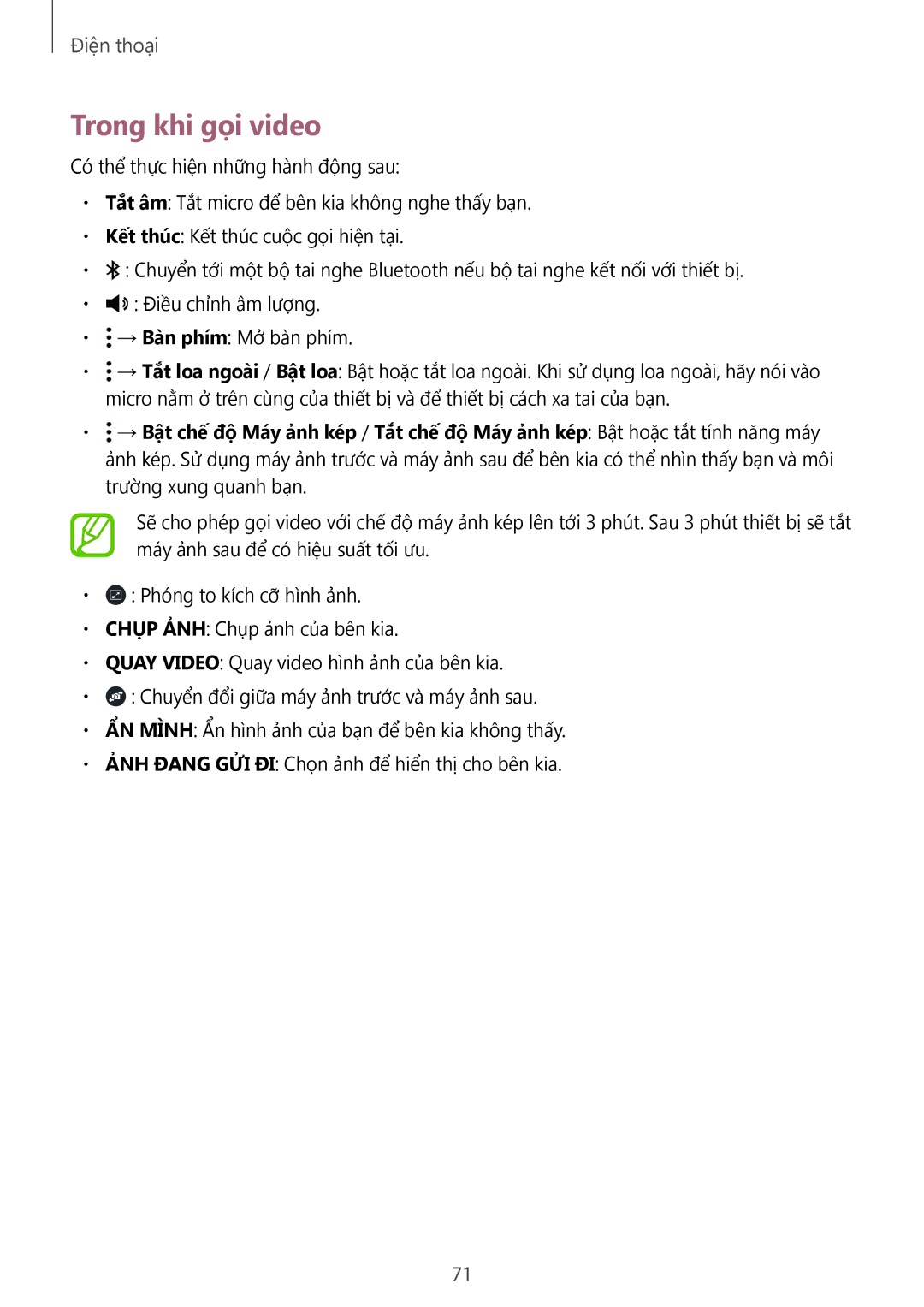 Samsung SM-T705NZWAXXV, SM-T705NTSAXXV manual Trong khi gọi video 