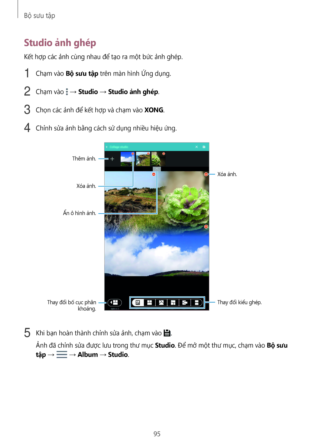 Samsung SM-T705NZWAXXV, SM-T705NTSAXXV manual Chạm vào → Studio → Studio ảnh ghép 