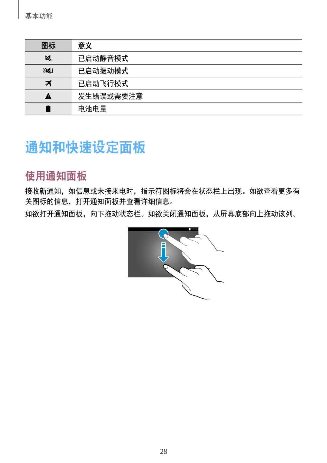Samsung SM-T705NTSAXXV, SM-T805NTSAXXV, SM-T705NZWAXXV, SM-T805NZWAXXV manual 通知和快速设定面板, 使用通知面板 