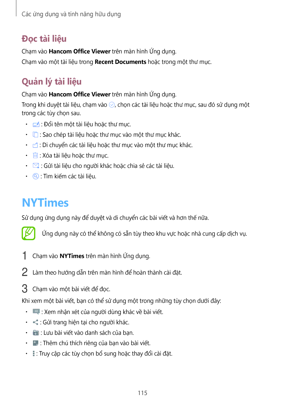 Samsung SM-T805NZWAXXV, SM-T705NTSAXXV, SM-T805NTSAXXV, SM-T705NZWAXXV manual NYTimes, Đọc tài liệu, Quản lý tài liệu 