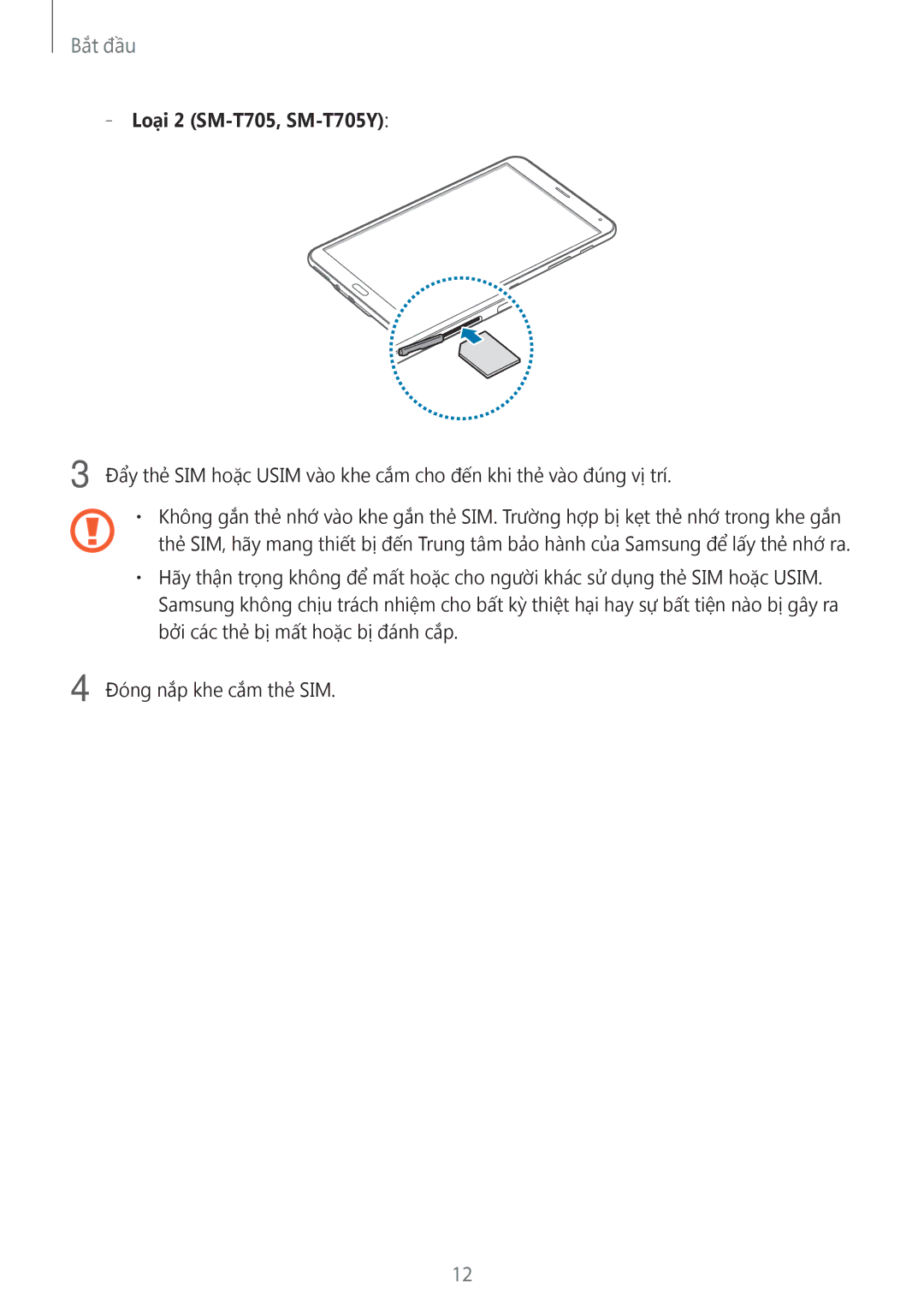 Samsung SM-T705NTSAXXV, SM-T805NTSAXXV, SM-T705NZWAXXV, SM-T805NZWAXXV manual Loại 2 SM-T705, SM-T705Y 