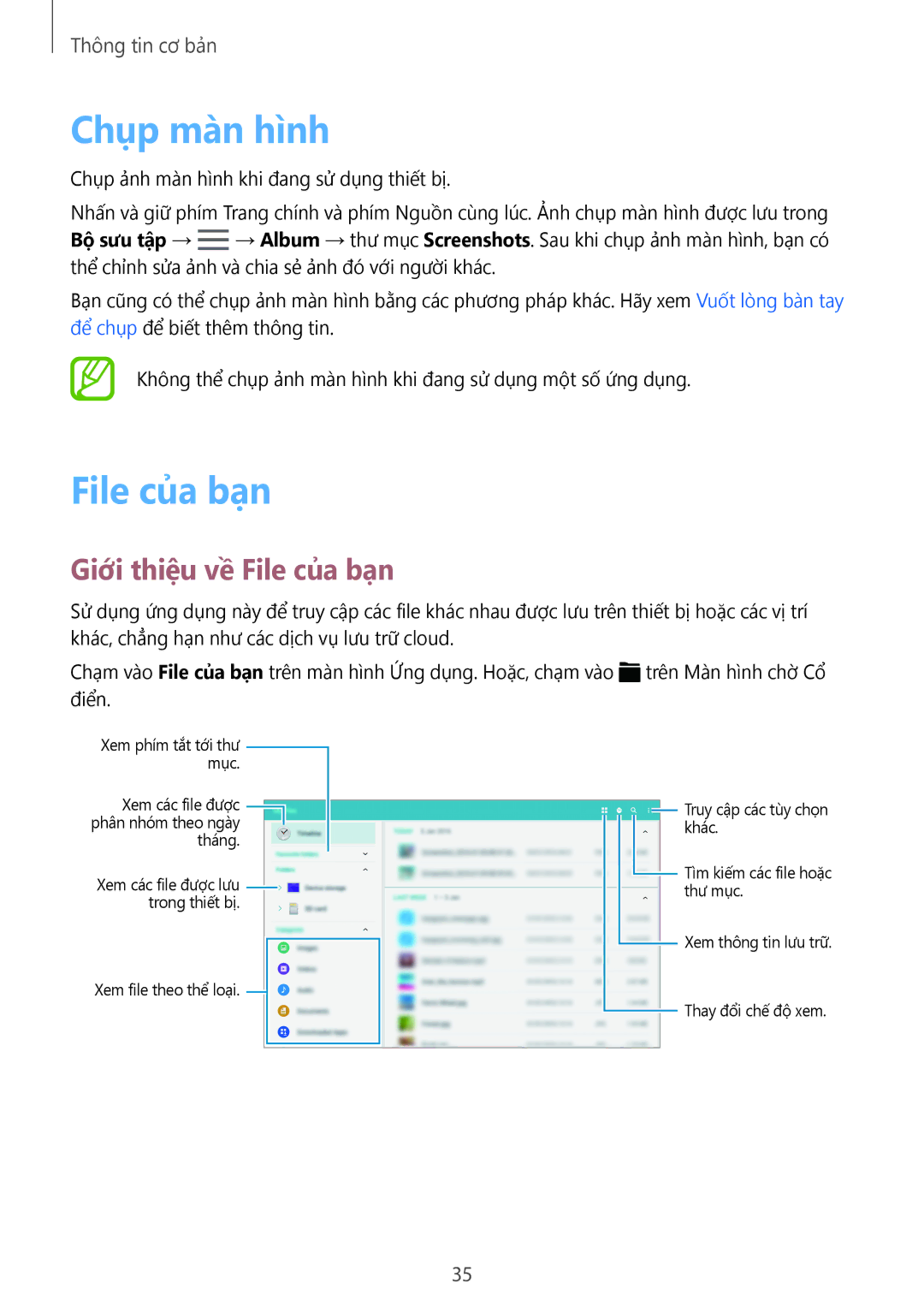 Samsung SM-T805NZWAXXV, SM-T705NTSAXXV, SM-T805NTSAXXV, SM-T705NZWAXXV manual Chụp màn hình, Giới thiệu về File của bạn 